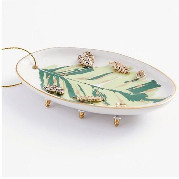 Paper Source Leaf Trinket Jewelry Dish & 3 Pairs Earrings New Ceramic - Picture 2 of 7
